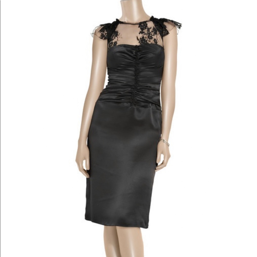 burberry prorsum lace dress BURBERRY PRORSUM Size 2 White Black Cotton Blend Lace Knee-Length Dres